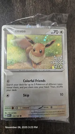 EEVEE 133/165 Pokemon TCG Holiday Calendar 2025 Holo Festive Stamp Promo SEALED - Image 1