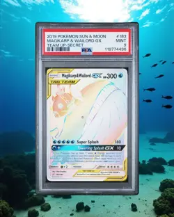 2019 Pokemon Tag Team Magikarp & Wailord GX Team Up Secret 183 PSA 9 Graded Card - Image 1