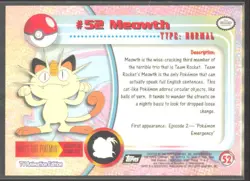 1999 Topps Pokemon TV Animation Edition Foil Meowth Black Logo #52 - Image 2