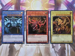 Yugioh Egyptian God Card set Obelisk Slifer The Winged Dragon of Ra Ultra Rare - Image 1