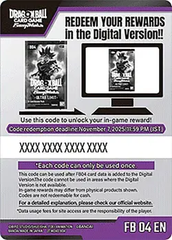 FB04 EN Code Card Ultra Limit Dragon Ball Super Fusion World - DIGITAL DELIVERY - Image 1