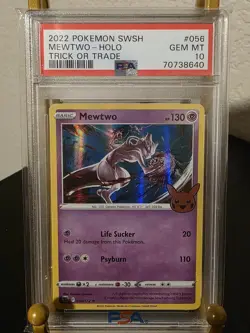 PSA 10 GEM MINT 2022 POKEMON SWSH MEWTWO HOLO TRICK OR TRADE #056 - Image 1