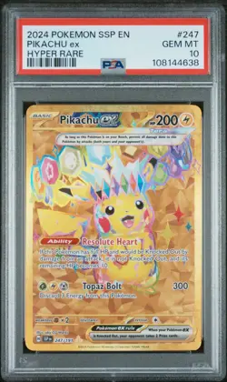 2024 POKEMON SSP EN-SURGING SPARKS HYPER RARE #247 PIKACHU EX PSA 10 - Image 1