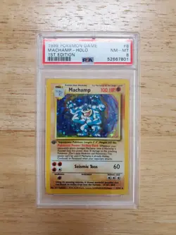 Pokemon PSA 8 NM/MINT 1999 Machamp Base Set 1st Edition Holo Card - Image 1