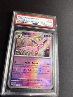Pokemon 2025 SV Prismatic Evolutions Espeon Master Ball Holo #33 PSA 8 - Image 1