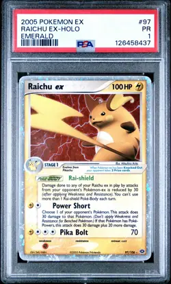 2005 POKEMON EX EMERALD #97 RAICHU EX-HOLO PSA 1 - Image 1
