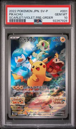 PSA 10 Pikachu 001/SV-P Pokemon SV Promo Japanese 2022 Scarlet Violet - Image 1
