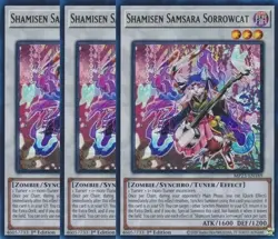Yugioh - Shamisen Samsara Sorrowcat x 3 - 1st Edition Ultra Rare NM - Free Holo - Image 1