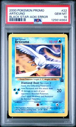 Pokemon Card Articuno 22 Black Star Promo Aoki Error PSA 10 GEM MINT - Image 1