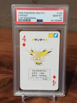 1996 Pokemon Zapdos Red Back Poker Playing Card 4 of Diamonds- PSA 10 - Image 1