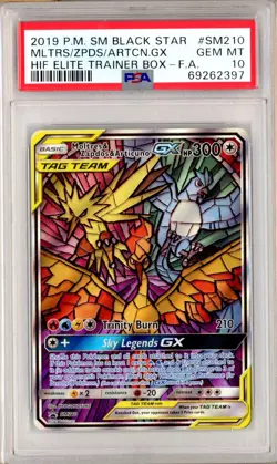 PSA 10 Moltres Zapdos Articuno GX SM210 Hidden Fates ETB Promo Pokemon Card - Image 1