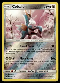 Cobalion 2018 Sun & Moon - Lost Thunder Pokemon #129 Basic/Rare Holo Reverse - Image 1