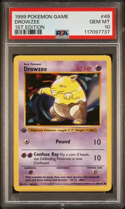 1999 POKEMON GAME 1ST ED #49 DROWZEE PSA 10 - Image 1