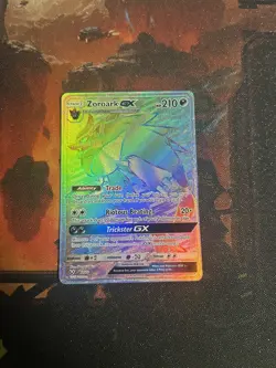 2017 Pokemon, S&M Shining Legends, #77/73 Zoroark GX, Rainbow SecretRare NM - Image 1