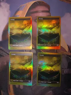 Swamp (0509) (First-Place Foil) x4 MTG Aetherdrift Foil Full Playset - Image 2