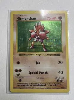 1999 Pokemon Base Set Shadowless Hitmonchan #7/102 Holo - Played - Image 2