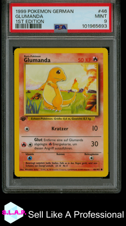 GLUMANDA POKEMON 46/102 1999 BASE SET 1. EDITION MINT DEUTSCH PSA 9 - Image 1
