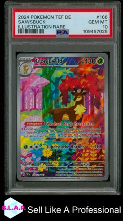 SAWSBUCK ILLUSTRATION RARE POKEMON GERMAN TEF DE-TEMPORAL FORC3S 2024 166 PSA 10 - Image 1