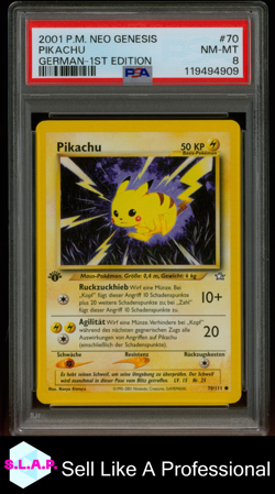 PIKACHU GERMAN-1ST EDITION POKEMON GERMAN NEO GENESIS 2001 70 PSA 8 - Image 1