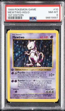 1999 POKEMON BASE SET 1ST EDITION #10 MEWTWO-HOLO PSA 8 - Image 1