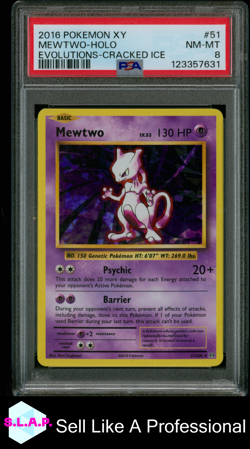MEWTWO-HOLO EVOLUTIONS-CRACKED ICE POKEMON XY EVOLUTIONS 2016 51 PSA 8 - Image 1