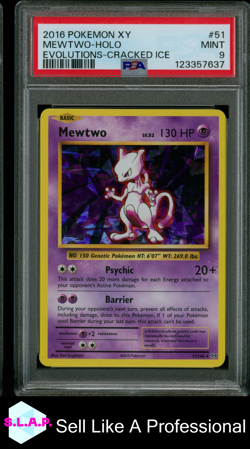 MEWTWO-HOLO EVOLUTIONS-CRACKED ICE POKEMON XY EVOLUTIONS 2016 51 PSA 9 - Image 1
