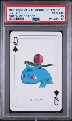 PSA 10 GEM MINT 1998 Pokemon Stadium Green Playing Card Ivysaur Queen of Spades - Image 1