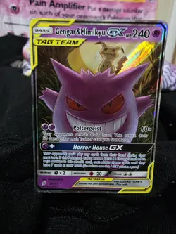 Gengar & Mimikyu GX 53/181 Sm-Team Up Holo Damaged Pokemon Card - Image 1