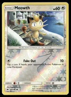 2017 Burning Shadows Set Pokemon Card 101 Meowth Reverse Foil LP - Image 1