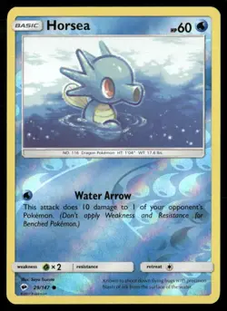 2017 Burning Shadows Set Pokemon Card 029 Horsea Reverse Foil LP - Image 1