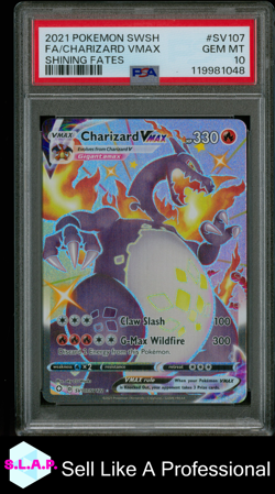 FA/CHARIZARD VMAX SHINING FATES POKEMON SWSH SHINING FATES 2021 SV107 PSA 10 - Image 1