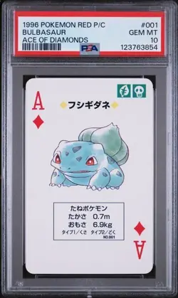 PSA 10 GEM MINT 1996 Pokemon Red Playing Card Bulbasaur Ace of Diamonds - Image 1
