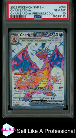 CHARIZARD EX PREM COLL. POKEMON SVP EN-SV BLCK STR PRM 2023 056 PSA 10 - Image 1