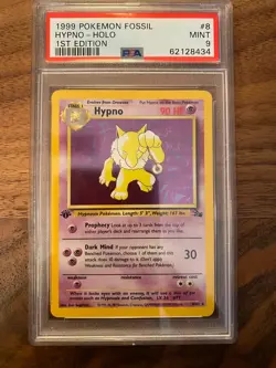 1999 Pokemon Fossil 1st Edition Hypno Holo #8 PSA 9 MINT - Image 1