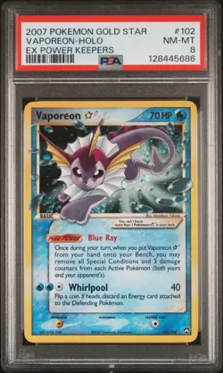 2007 POKEMON EX POWER KEEPERS GOLD STAR #102 VAPOREON-HOLO PSA 8 - Image 1
