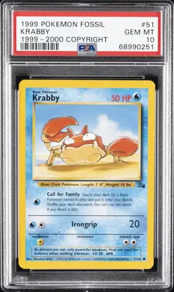1999 POKEMON FOSSIL 1999-2000 COPYRIGHT #51 KRABBY PSA 10 - Image 1