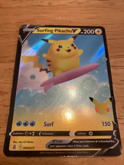 Surfing Pikachu V Celebrations 008/025 25th Anniversary Pokemon Card Nm/Mt - Image 1