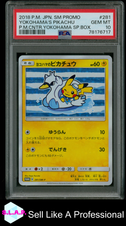 YOKOHAMA'S PIKACHU P.M.CNTR.YOKOHAMA SP.BOX POKEMON JAP SM PROMO 2018 281 PSA 10 - Image 1