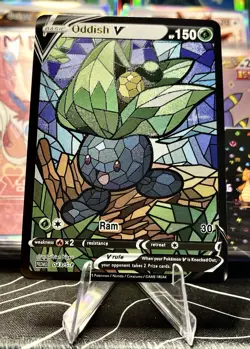 Oddish Gloom Vileplume Stained Glass Art Cards - Pokemon Inspired Collector’s - Image 1