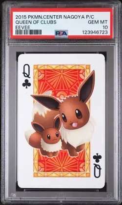 PSA 10 GEM MINT 2015 POKEMON CENTER NAGOYA PLAYING CARDS QUEEN OF CLUBS EEVEE - Image 1