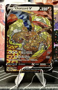 Charmander Charmeleon Charizard Stained Glass Art Cards - Pokemon Inspired 🔥 - Image 1