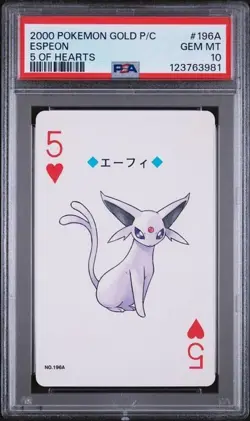 PSA 10 GEM MINT 2000 Pokemon Gold Playing Card Espeon 5 of Hearts - Image 1