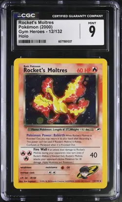 CGC 9 MINT Rocket's Moltres 2000 Gym Heroes 12/132 Holo Pokemon Card - Image 1