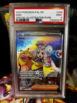 Iono Pokemon TCG Paldea Evolved Holo Ultra Rare Full Art Card 254/193 PSA 9 - Image 1
