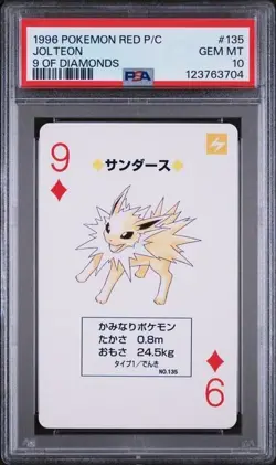 PSA 10 GEM MINT 1996 Pokemon Red Playing Card Jolteon 9 of Diamonds - Image 1