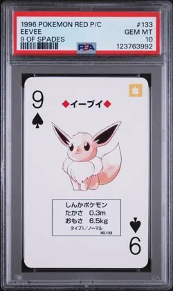 PSA 10 GEM MINT 1996 Pokemon Red Playing Card Eevee 9 of Spades - Image 1