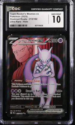 Pokemon Team Rocket's Mewtwo ex #213/182 Destined Rivals Ultra Rare CGC 10 2b - Image 1