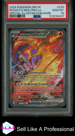 ROCKET'S MOLTRES EX SPECI4L ILL RARE POKEMON GER DESTINED RIVALS 2025 229 PSA 10 - Image 1