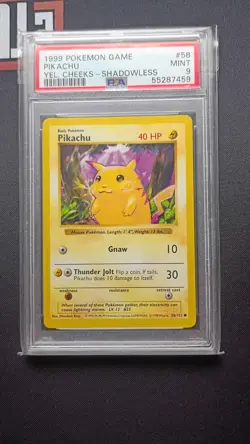 Pikachu Yellow Cheek Shadowless PSA 9 Pokemon 1999 Base Set - Image 1