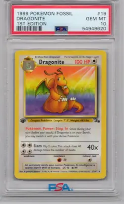Pokemon Dragonite 19/62 Fossil 1st Edition PSA 10 - Image 1